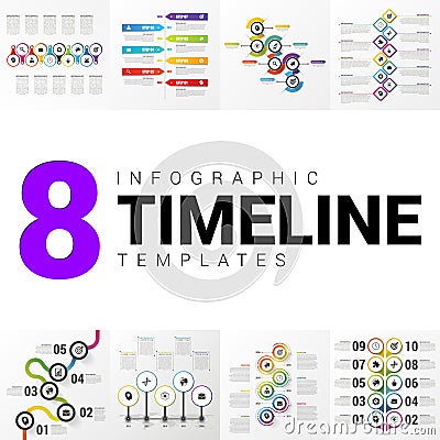 8 Infographic timeline templates. Business concept. Vector Vector Illustration