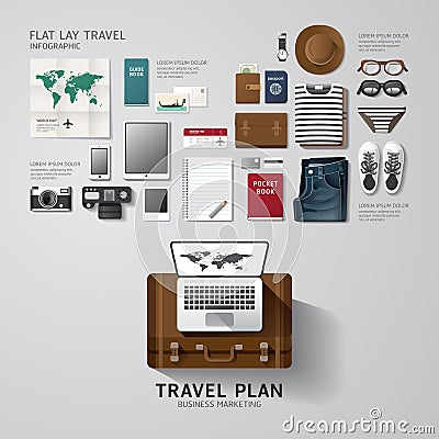 Infographic travel business flat lay idea. Vector Illustration