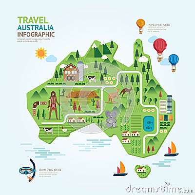 Infographic travel and landmark australia map shape template. Vector Illustration