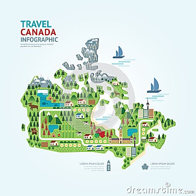 Infographic travel and landmark canada map shape template design Vector Illustration