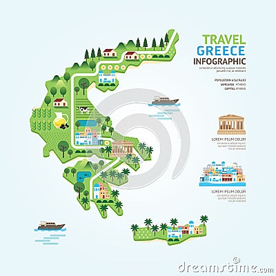 Infographic travel and landmark greece map shape template design Vector Illustration