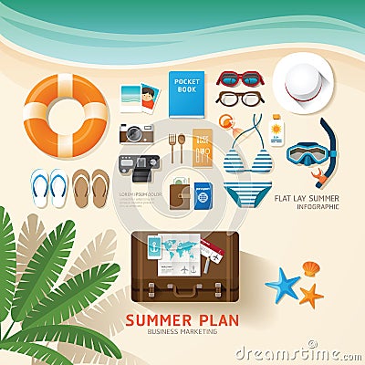 Infographic travel planning a summer vacation business flat lay Vector Illustration