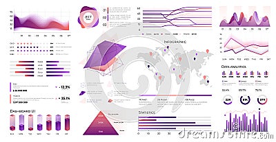 Infographic UI. Data visualization with statistic charts and business diagrams on infographic dashboard. Vector Vector Illustration