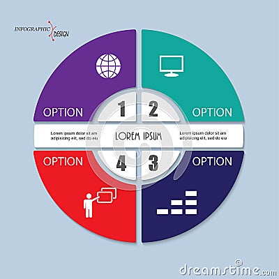 Infographic vector circle template with 4 steps, parts, options Vector Illustration