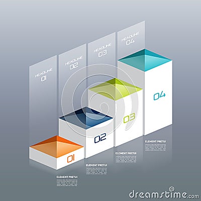 Infographic vector 3D chart, graph, digital diagram, workflow, number step by step option. Vector Illustration