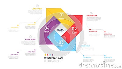 Infographic Venn diagram chart hexagonal template for business start up presentation with venn diagram elements vector Vector Illustration