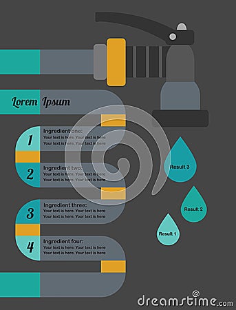 Infographic water hose, head nozzle and water drops Vector Illustration