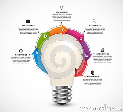 Infographics for business presentations or information booklet. Light bulb with arrows around. Vector Illustration