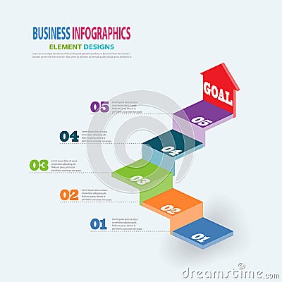 Infographics business template 3D stairs with arrow Vector Illustration