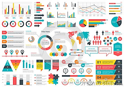 Infographics charts. Financial analysis data graphs and diagram, marketing statistic workflow modern business Vector Illustration