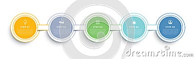 Infographics circle timeline with 5 number thin line data template. Vector illustration abstract background Vector Illustration