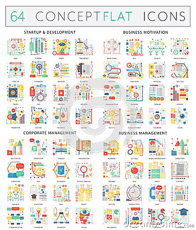 Infographics concept icons of startup development, business motivation, corporate management, business management Vector Illustration