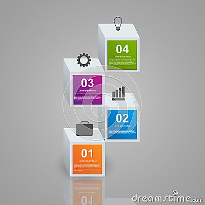 Infographics consisting of realistic colorful 3d cubes. Design elements. Vector Illustration