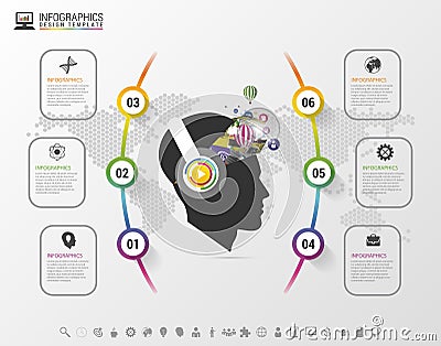 Infographics. Creative mind with headphones. Modern colorful template with icons. Vector illustration Vector Illustration