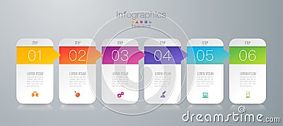 Infographics design vector and business icons with 6 options. Vector Illustration