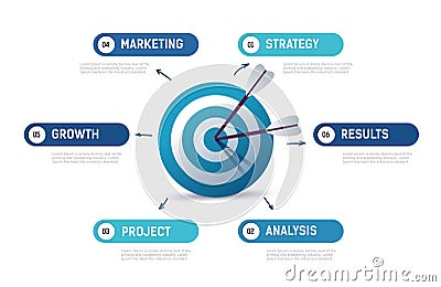 Infographics diagram goals Business. Concept of hitting exactly target. Cartoon Illustration