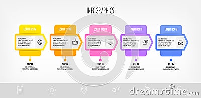 Infographics with 5 elements with arrows. Vector concept of five business options to choose from. Modern design for flowchart, Vector Illustration