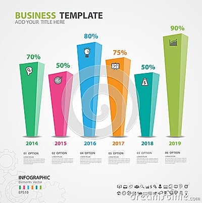 Infographics elements diagram with 6 steps, options, Rectangular graphic, chart, diagram, timeline, graph vector Vector Illustration