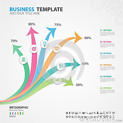 Infographics elements diagram with 6 steps, options, slide, presentation, graph, chart, diagram, timeline vector Vector Illustration