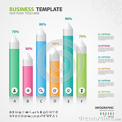 Infographics elements diagram with 6 steps, options, slide, presentation, graph, chart, diagram, timeline vector Vector Illustration