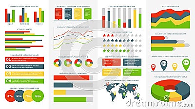 Infographics elements. Info charts, diagrams and graphs. Flowchart and timeline for business report presentation vector Vector Illustration