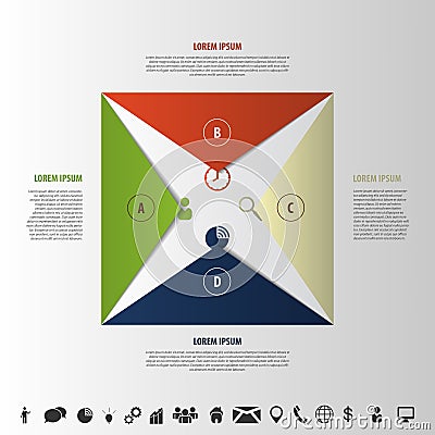 Infographics elements. Origami style. Open envelope with icons Vector Illustration