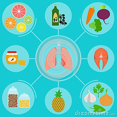 Infographics of food for healthy lungs Vector Illustration