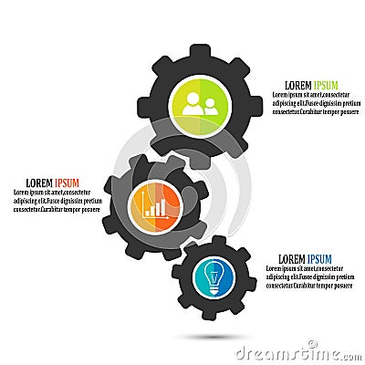 Infographics in the form of gears with three options vector illustration Cartoon Illustration