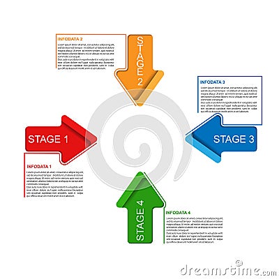 Infographics. Four stages to success. Template for design and execution of the project, strategy and business planning Vector Illustration