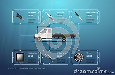 Infographics of freight transport and transportation.Template of automobile infographics. Abstract virtual graphic touch user inte Vector Illustration