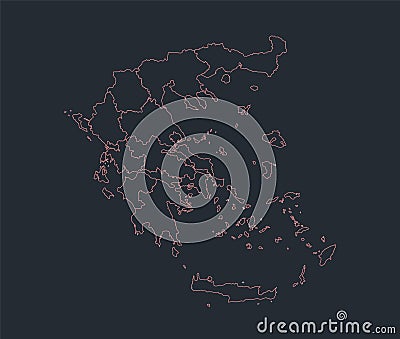 Infographics Greece map outline, flat design, color blue orange blank Vector Illustration