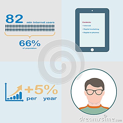 Infographics: growth of Internet users. Tablet, user, growth chart, the number of Internet users in flat style. Vector Illustration