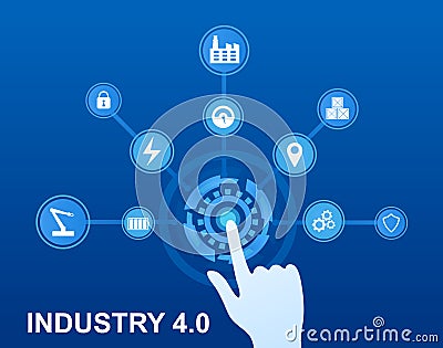 Infographics Industry 4.0 Concept. Modern approaches and technologies. Internet of Things. Instruments in production Vector Illustration