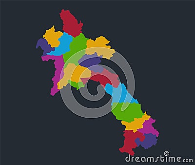 Infographics Laos map, flat design colors, with names of individual states, blue background blank Vector Illustration