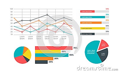 Infographics marketing statistic. Modern presentation financial diagram, analysis charts, structure progress and process Vector Illustration