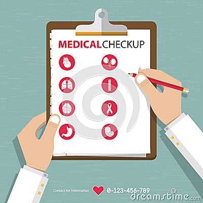 Infographics of medical checkup report data in flat design. Vector Illustration