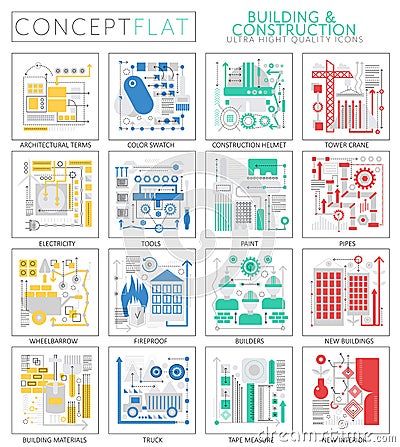 Infographics mini concept building construction tools technology icons for web. Premium quality design web graphics Vector Illustration