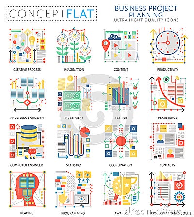 Infographics mini concept business finance planning icons and digital marketing for web. Premium quality color Vector Illustration