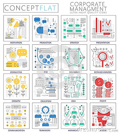 Infographics mini concept corporate managment icons for web. Vector Illustration