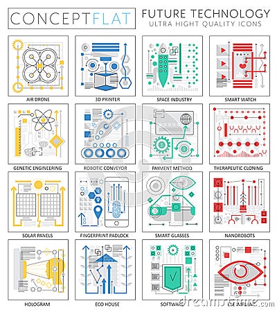 Infographics mini concept Future technology icons for web. Vector Illustration