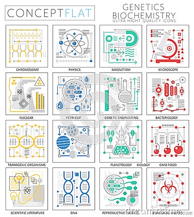 Infographics mini concept Genetics and biochemistry icons for web. Vector Illustration