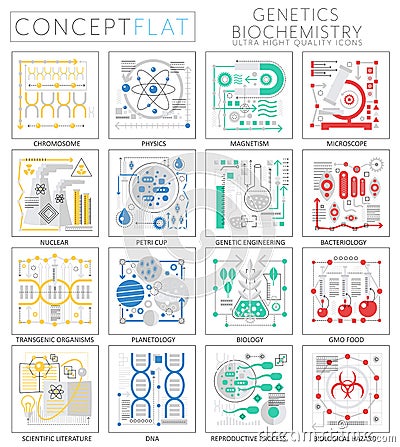Infographics mini concept Genetics and biochemistry icons for web. Premium quality design web graphics icons elements Vector Illustration