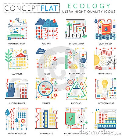 Infographics mini concept green Ecology icons for web. Premium quality color conceptual flat design web graphics icons Vector Illustration