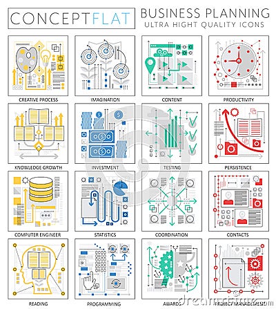 Infographics mini concept Project business finance planning icons for web. Vector Illustration