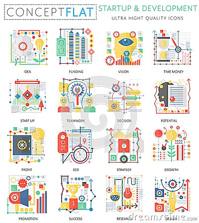 Infographics mini concept startup and development, computer protection icons for web. Premium quality color conceptual Vector Illustration