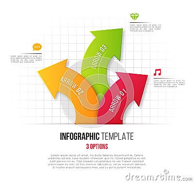 Infographics with 3 option branching circular arrows. Vector tem Vector Illustration