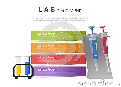 Infographics presentation Micropipette and Test tube for laboratory science Cartoon Illustration