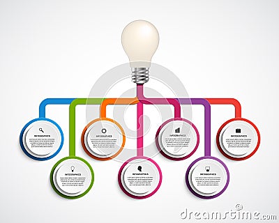 Infographics for presentations or information banner. Idea light bulb infographic template. Vector Illustration