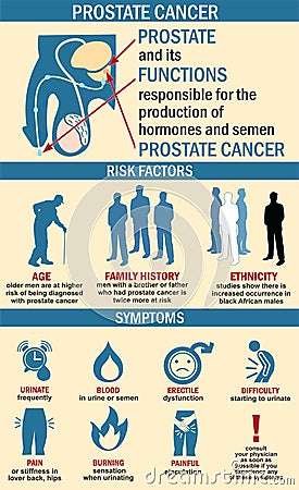 Infographics of prostate cancer illustration. Prostate cancer symptoms, risk factors. Vector Illustration