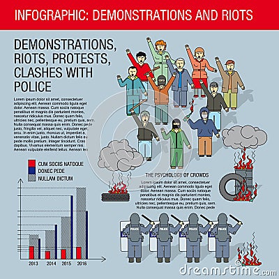 Infographics: protests and riots. Vector Illustration